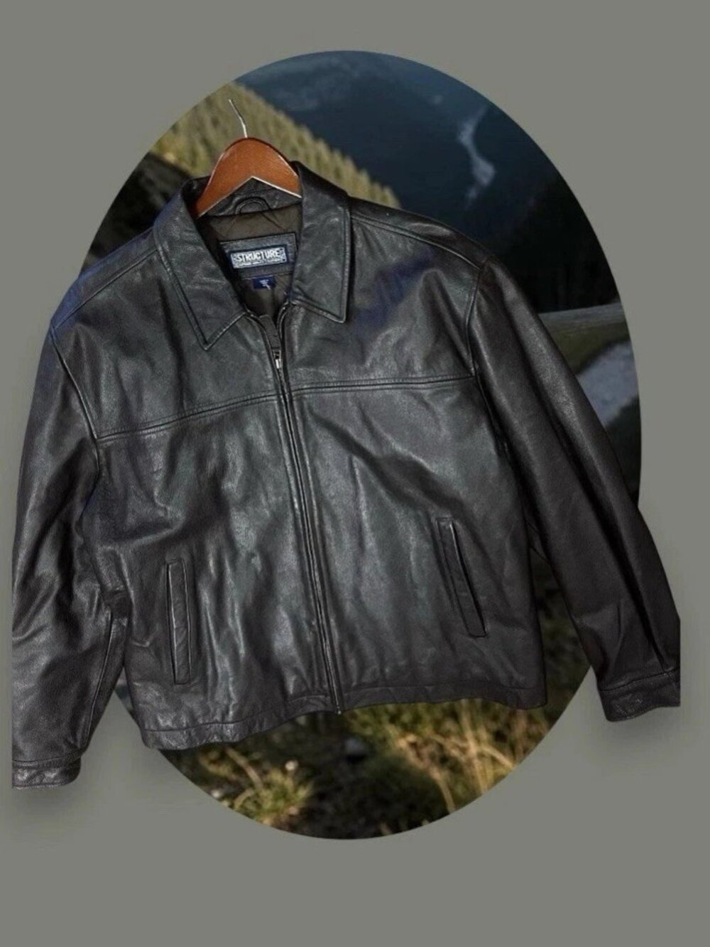 Structure, Men's, Genuine Leather Jacket, Brown, Sizes S to XL, Long Sleeve, Zip